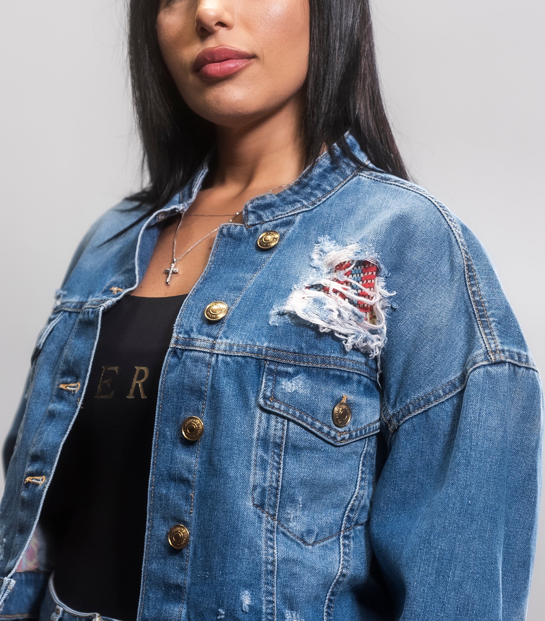 Giubbotto Denim Con Toppa